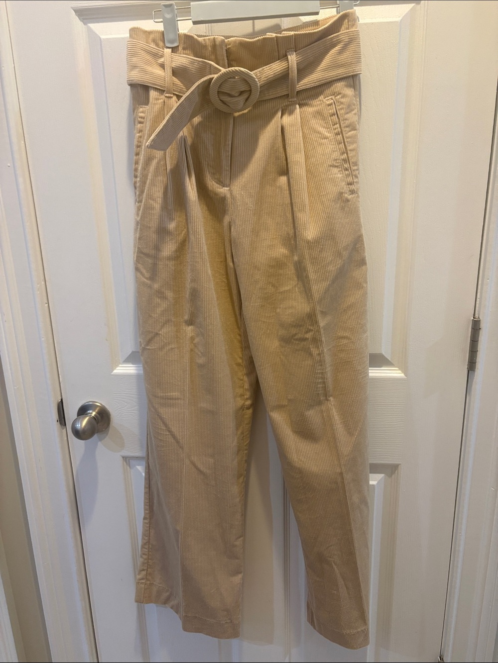 Sezane Belted High-Waist Corduroy Pants - Beige